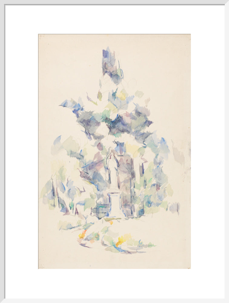 Statue under trees (art print, extra large, white)