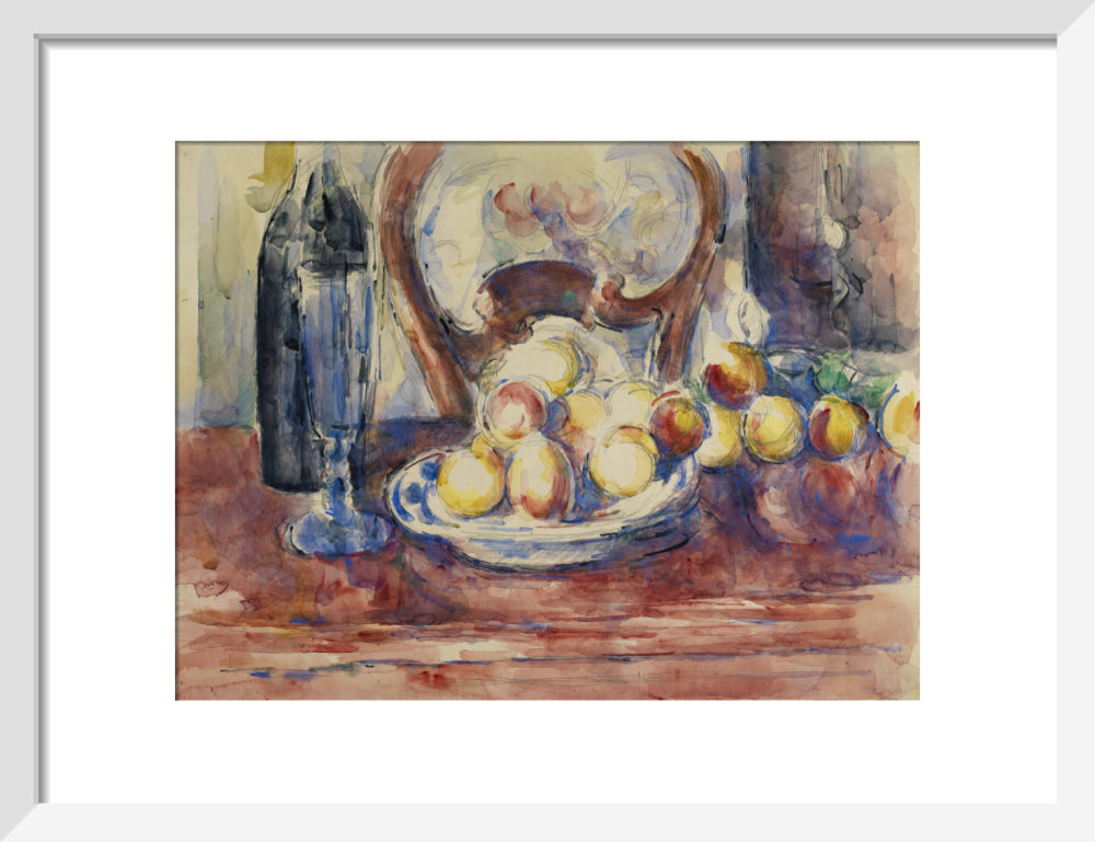 Apples, Bottle and Chairback (art print, small, white)