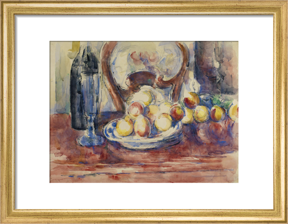 Apples, Bottle and Chairback (art print, small, gold)