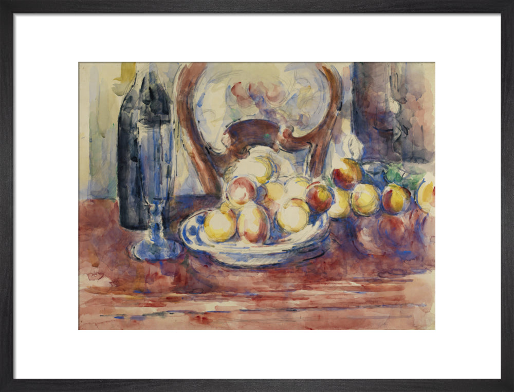 Apples, Bottle and Chairback (art print, medium, black)