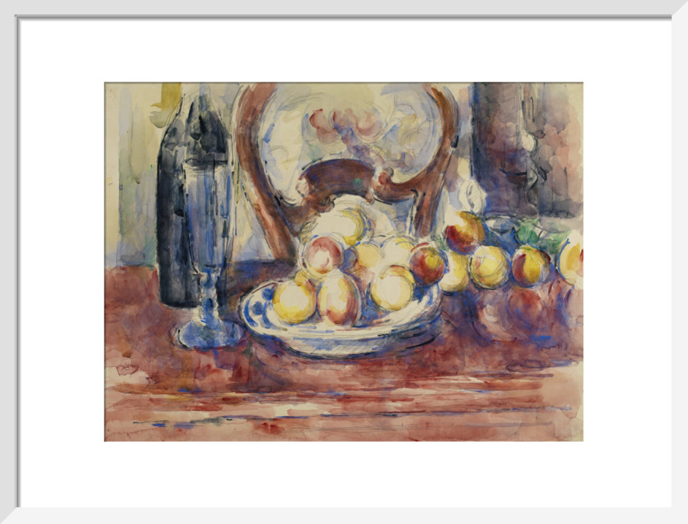 Apples, Bottle and Chairback (art print, medium, white)