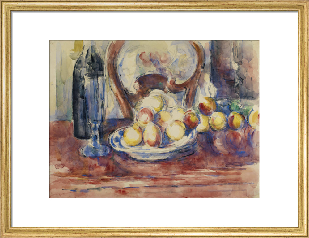 Apples, Bottle and Chairback (art print, medium, gold)
