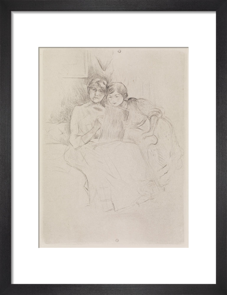 Berthe Morisot Drawing, with Her Daughter, 1889 (art print, small, black)