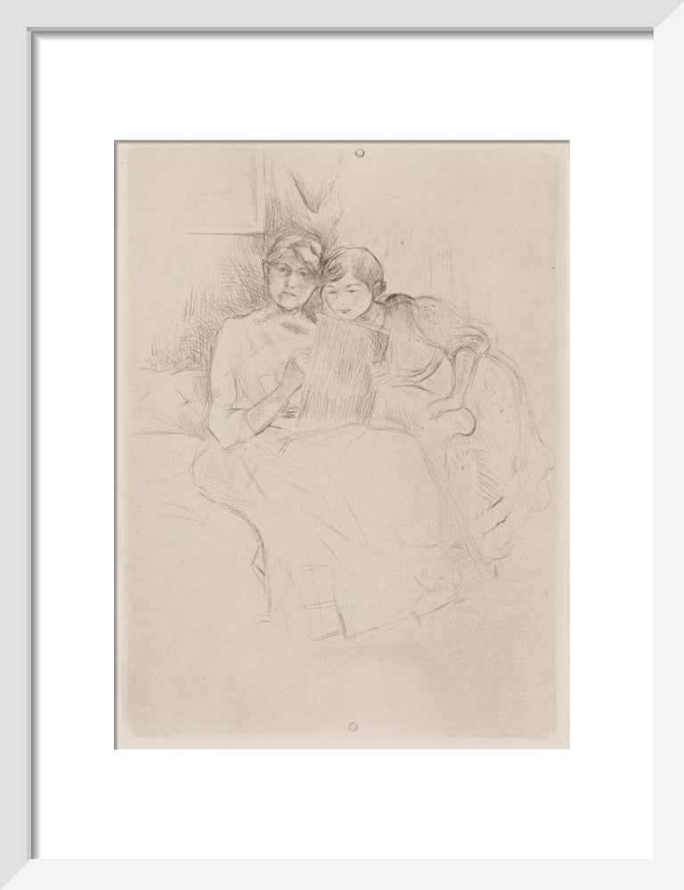 Berthe Morisot Drawing, with Her Daughter, 1889 (art print, small, white)