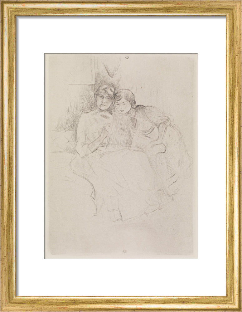 Berthe Morisot Drawing, with Her Daughter, 1889 (art print, small, gold)