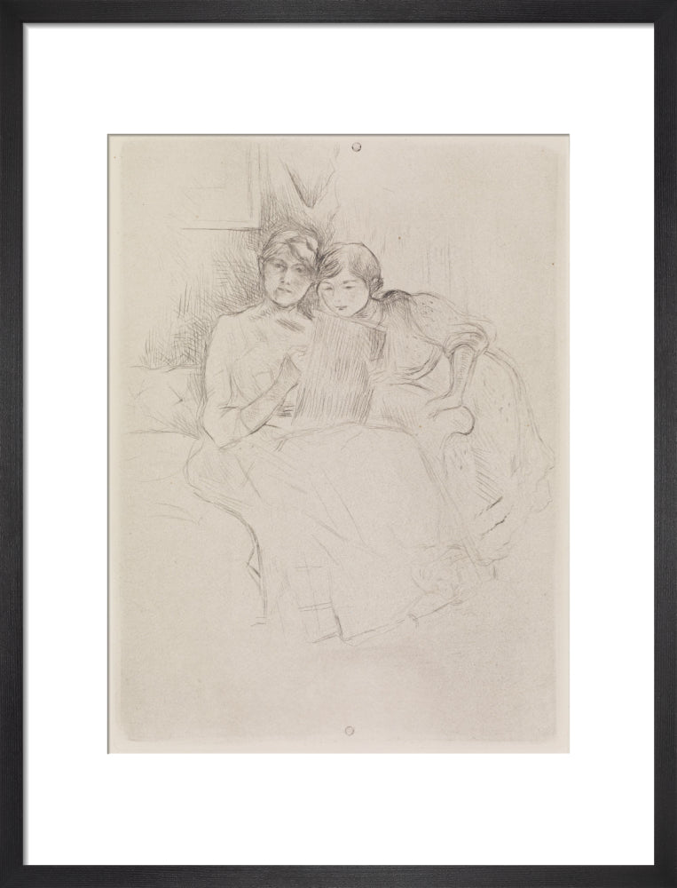 Berthe Morisot Drawing, with Her Daughter, 1889 (art print, medium, black)