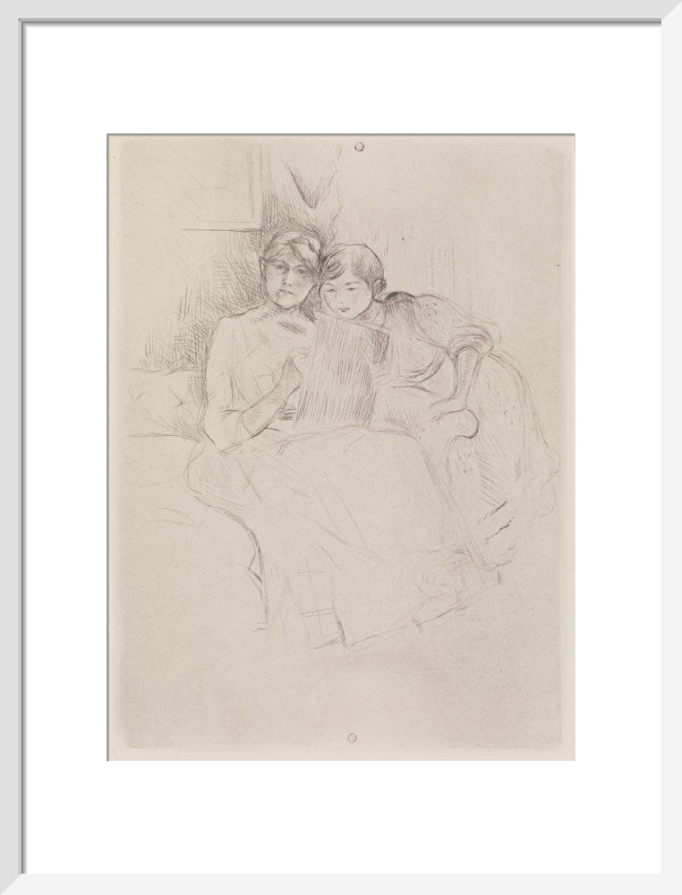 Berthe Morisot Drawing, with Her Daughter, 1889 (art print, medium, white)