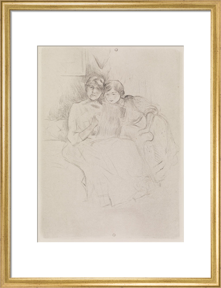 Berthe Morisot Drawing, with Her Daughter, 1889 (art print, medium, gold)