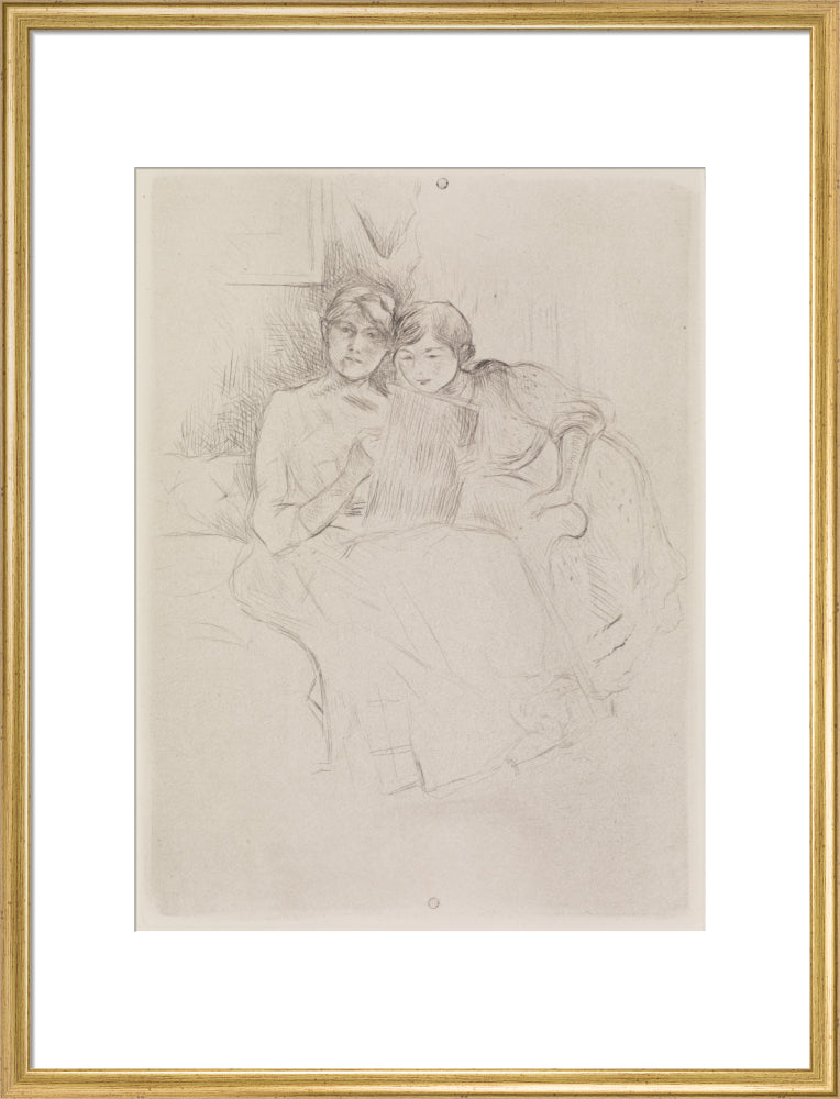 Berthe Morisot Drawing, with Her Daughter, 1889 (art print, large, gold)