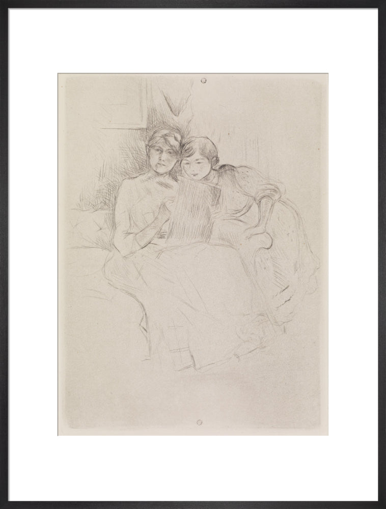 Berthe Morisot Drawing, with Her Daughter, 1889 (art print, extra large, black)