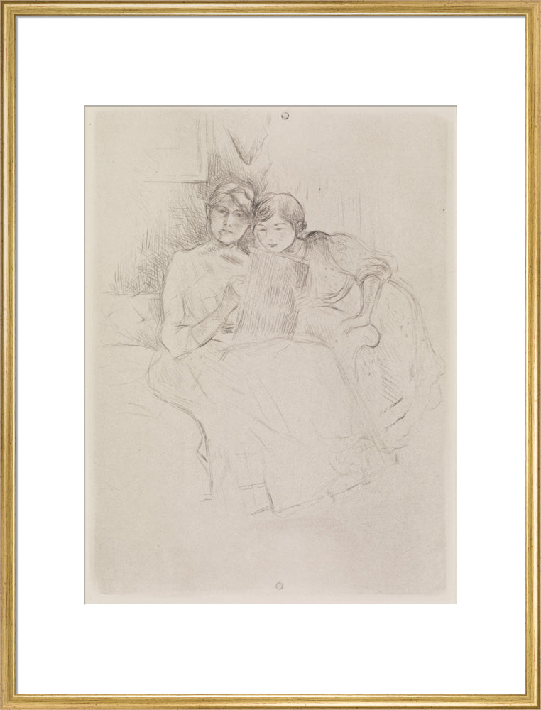 Berthe Morisot Drawing, with Her Daughter, 1889 (art print, extra large, gold)