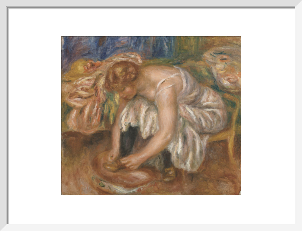 Woman Tying Her Shoe (art print, medium, white)