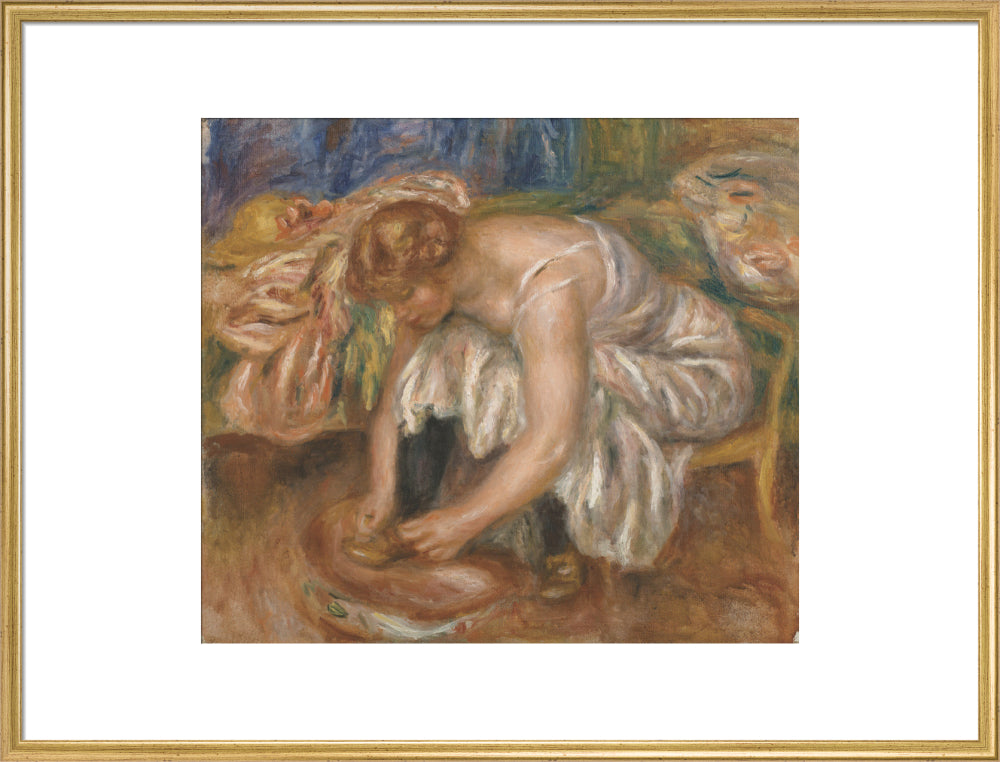 Woman Tying Her Shoe (art print, extra large, gold)