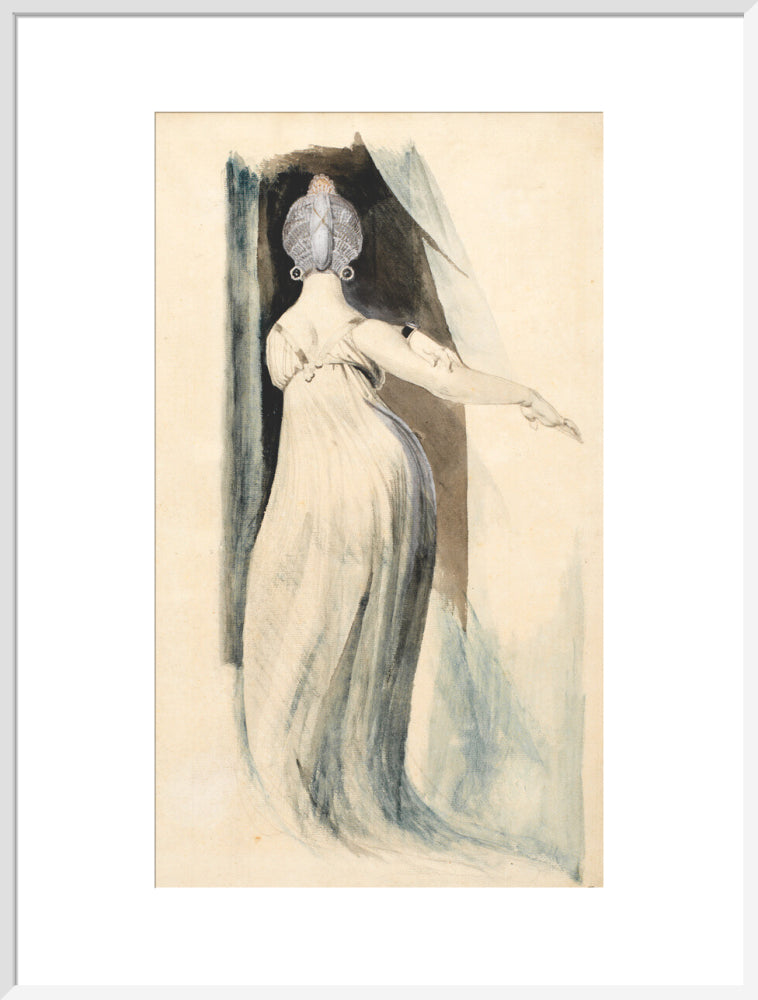 Standing woman seen from the back (art print, extra large, white)