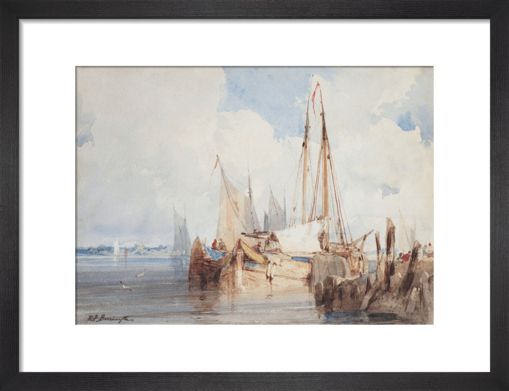 Richard Parkes Bonington, Fishing Boats Moored in an Estuary (art print, small, black)