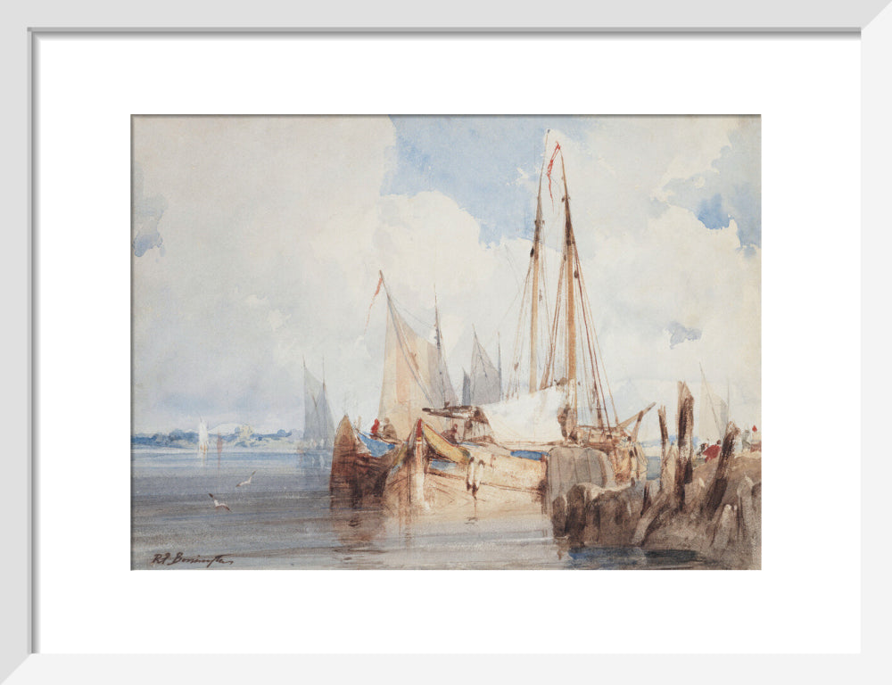 Richard Parkes Bonington, Fishing Boats Moored in an Estuary (art print, small, white)