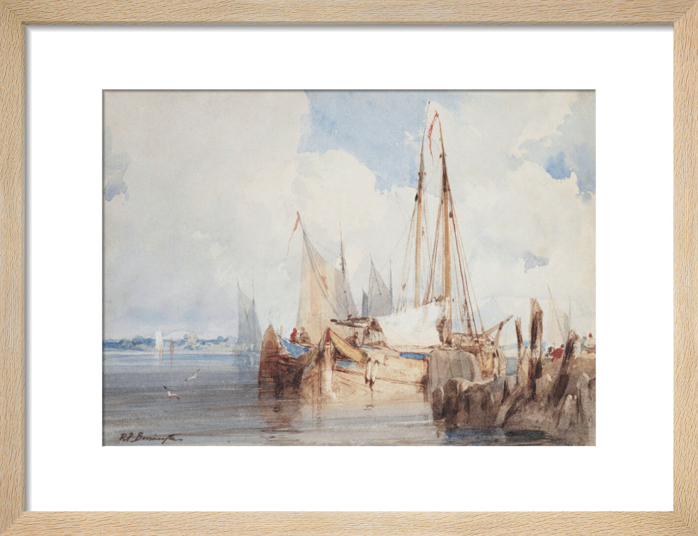 Richard Parkes Bonington, Fishing Boats Moored in an Estuary (art print, small, natural)