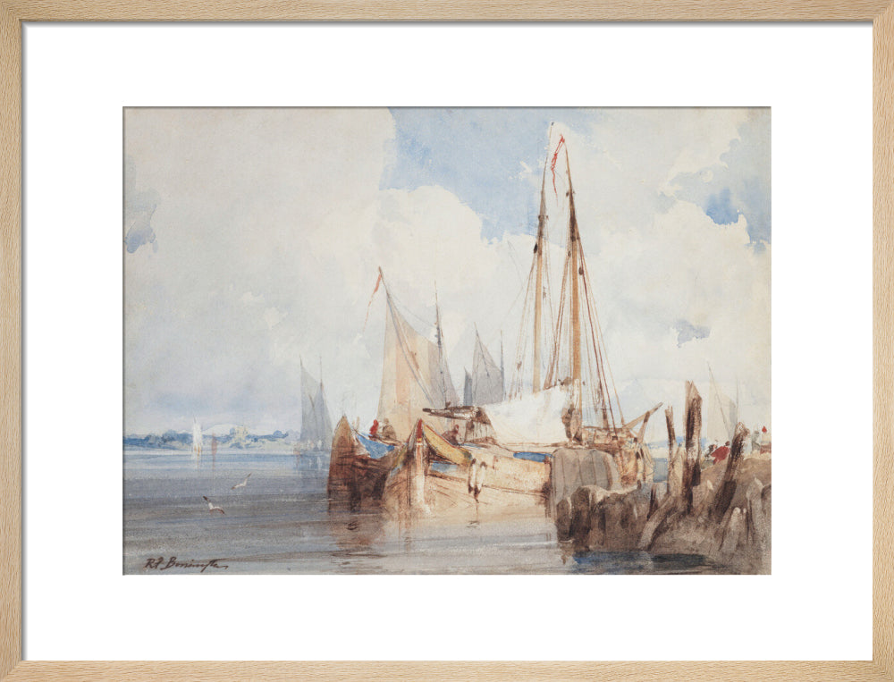 Richard Parkes Bonington, Fishing Boats Moored in an Estuary (art print, medium, natural)