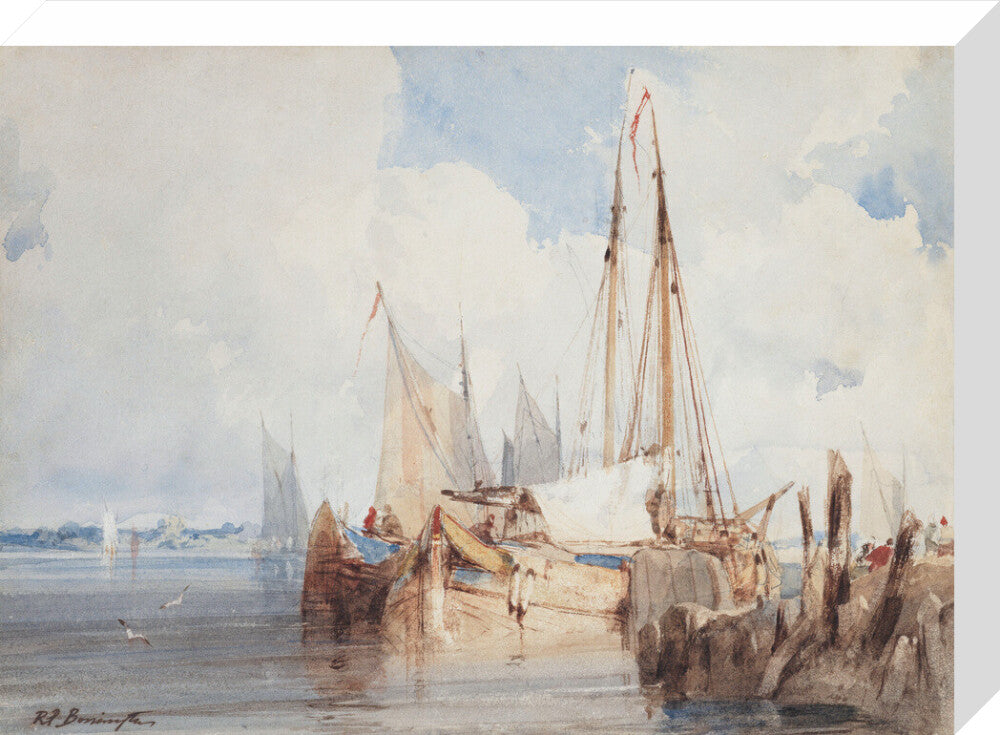 Richard Parkes Bonington, Fishing Boats Moored in an Estuary (stretched canvas, medium, unframed)