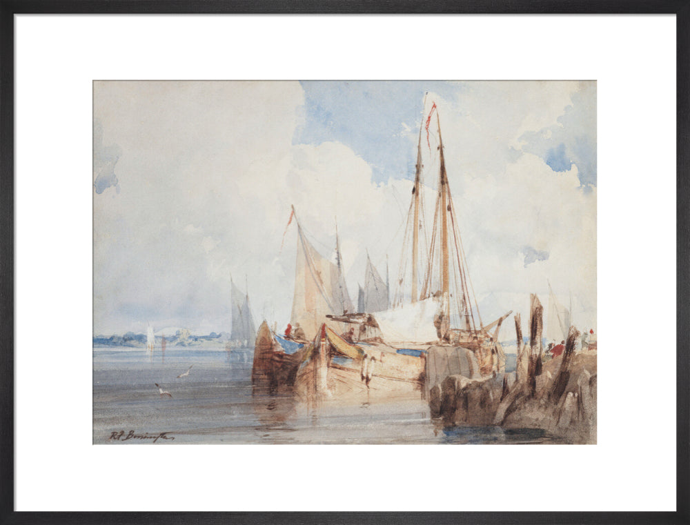 Richard Parkes Bonington, Fishing Boats Moored in an Estuary (art print, large, black)