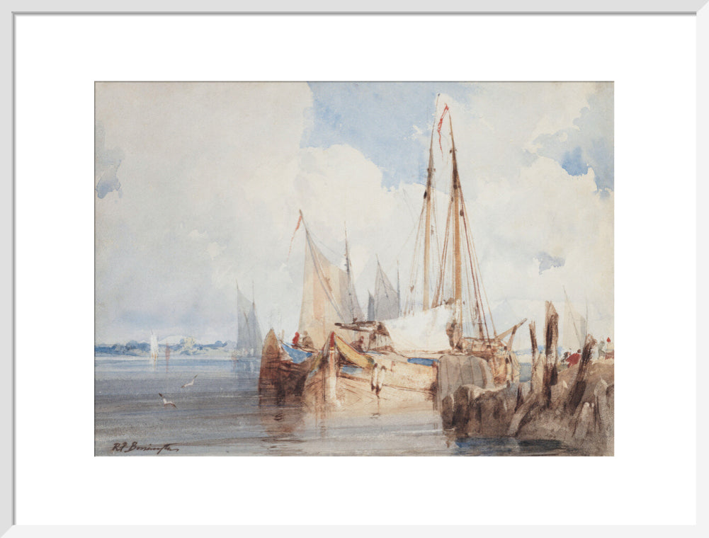 Fishing Boats Moored in an Estuary (art print, large, white)