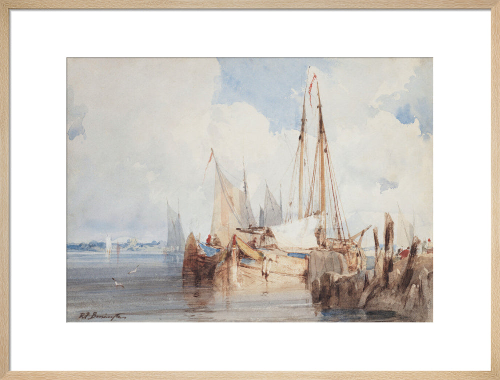 Richard Parkes Bonington, Fishing Boats Moored in an Estuary (art print, large, natural)