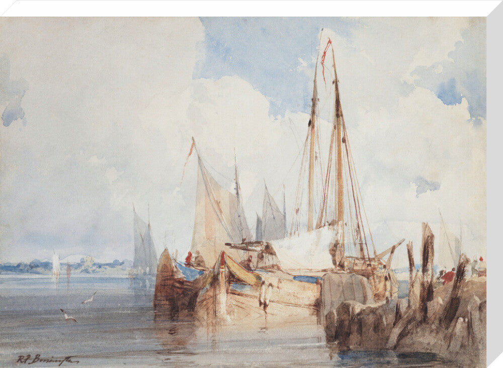 Richard Parkes Bonington, Fishing Boats Moored in an Estuary (stretched canvas, large, unframed)