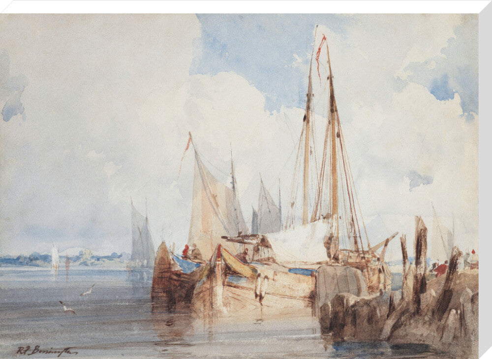 Richard Parkes Bonington, Fishing Boats Moored in an Estuary (stretched canvas, extra large, unframed)
