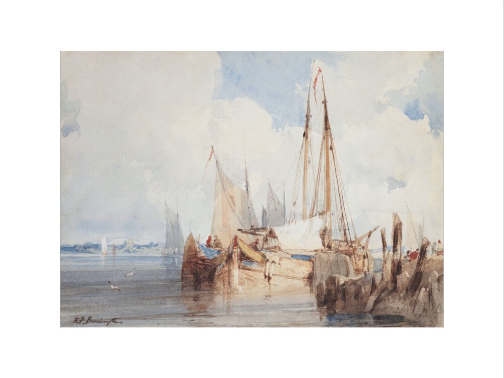 Fishing Boats Moored in an Estuary (art print, small, unframed)