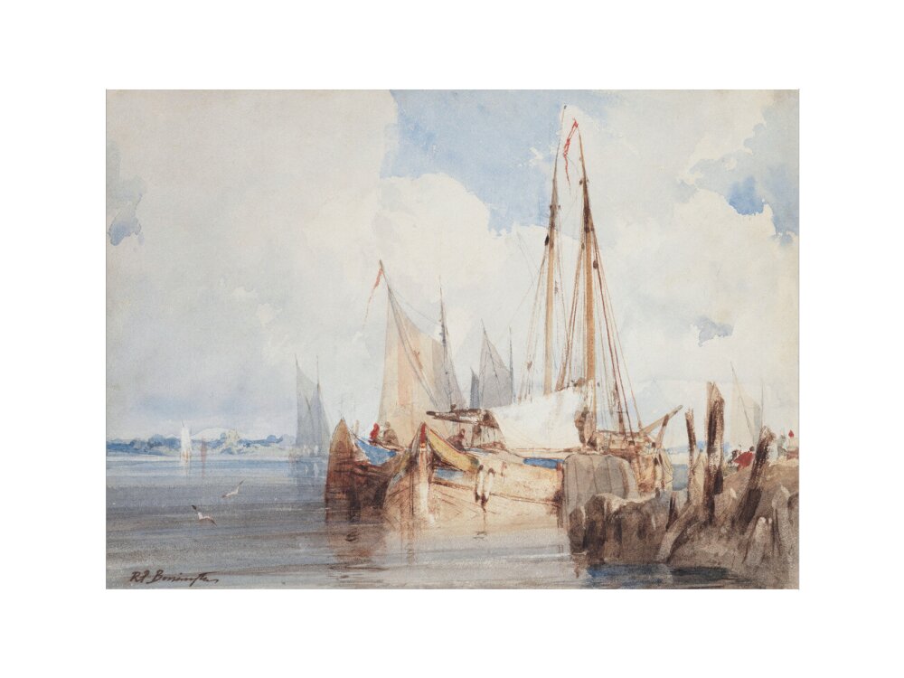 Fishing Boats Moored in an Estuary (art print, large, unframed)