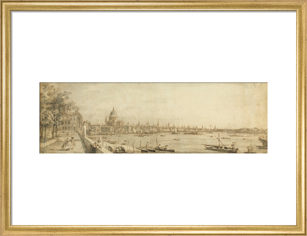 Canaletto, View from Somerset Gardens Looking towards London Bridge (art print, medium, gold)