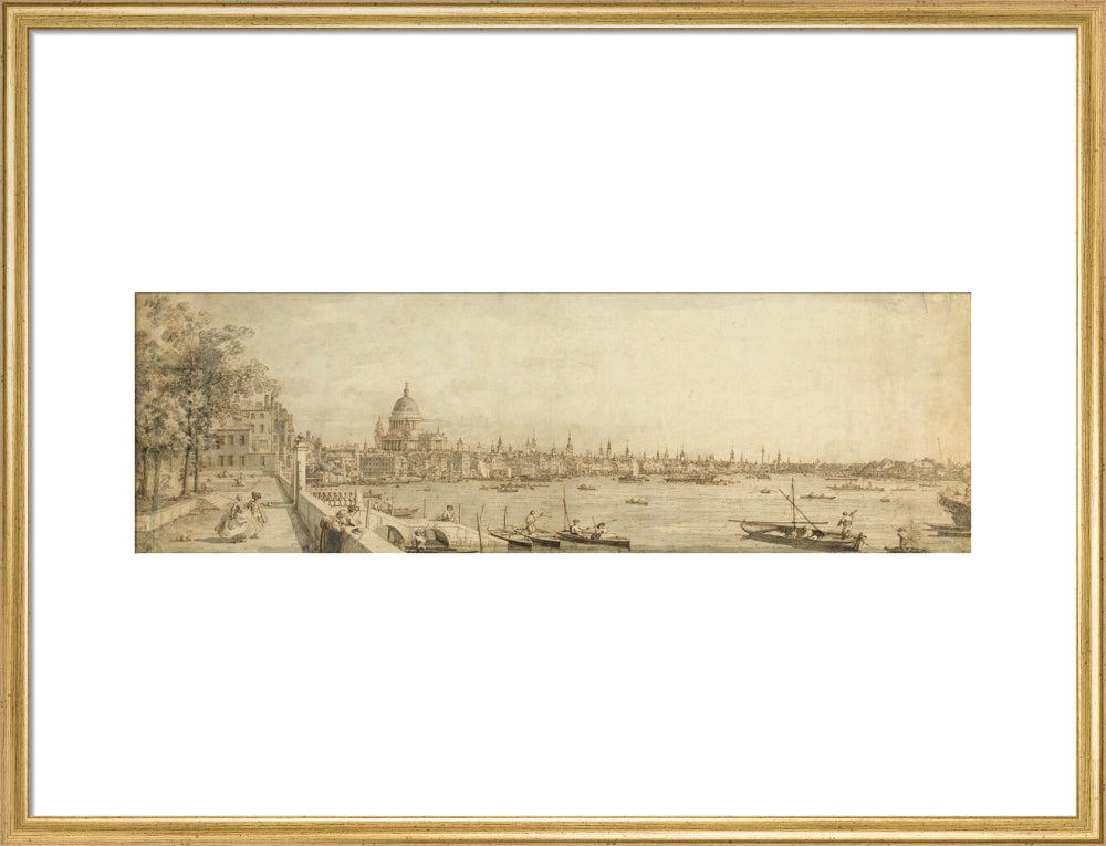 Canaletto, View from Somerset Gardens Looking towards London Bridge (art print, large, gold)