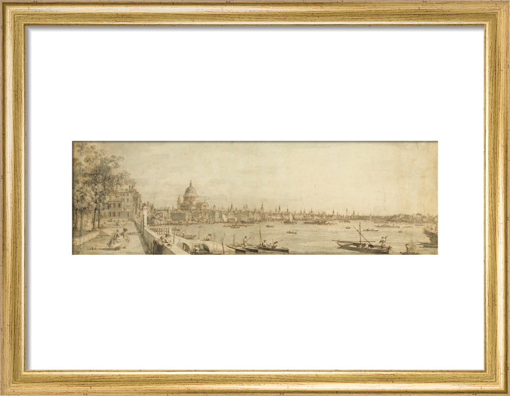 Canaletto, View from Somerset Gardens Looking towards London Bridge (art print, small, gold)