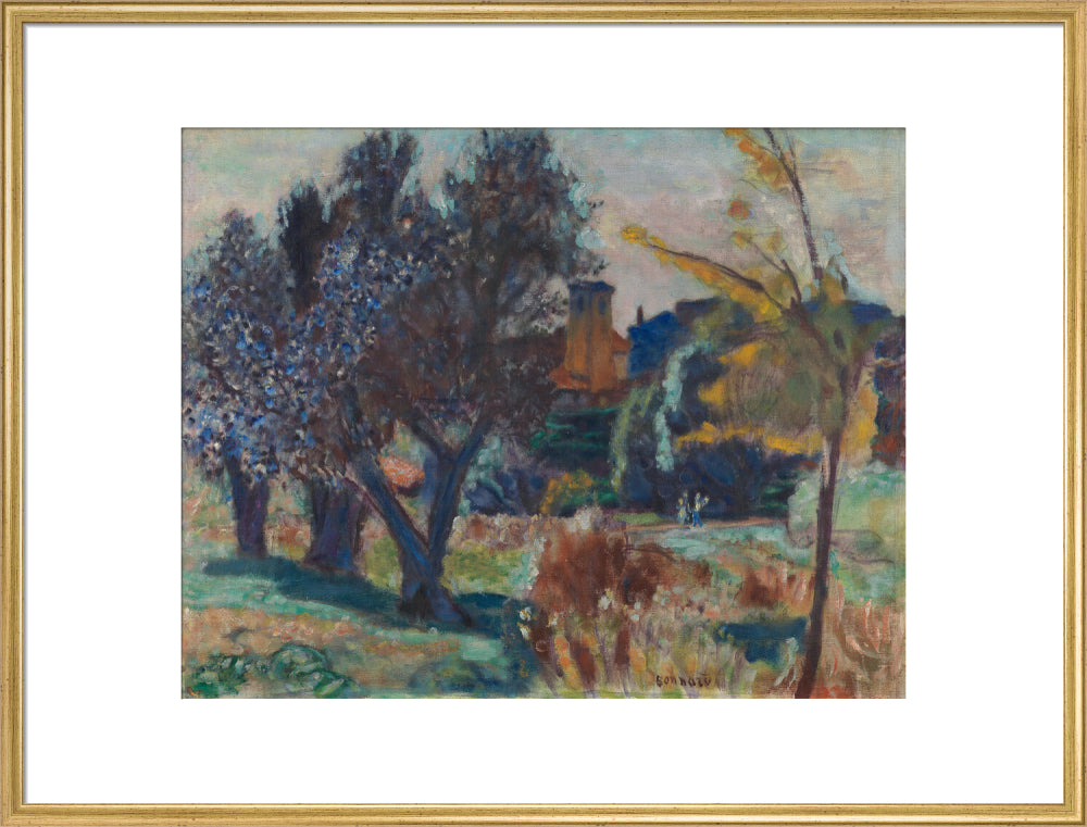 Pierre Bonnard, Landscape with Olive Trees and a Chapel (art print, extra large, gold)