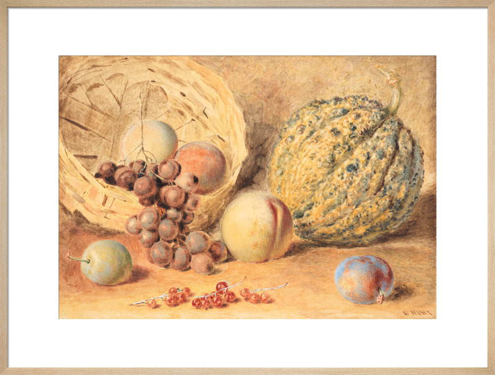 Basket with melon, peaches, grapes and plums (art print, extra large, natural)