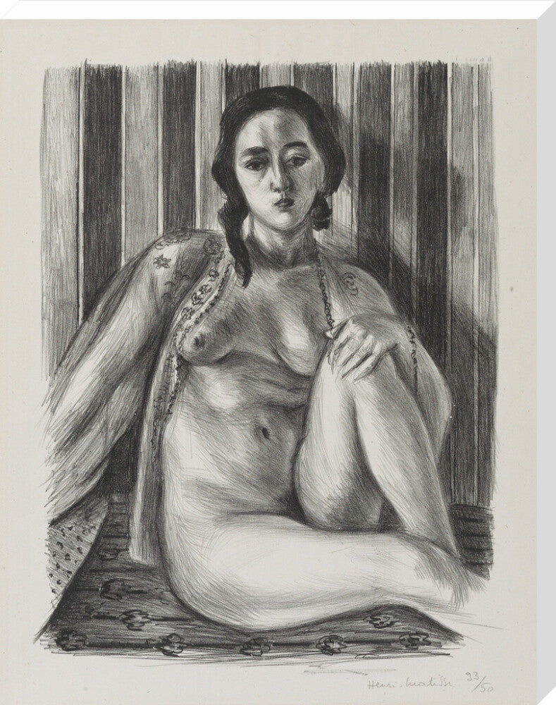 Seated nude woman, with tulle blouse