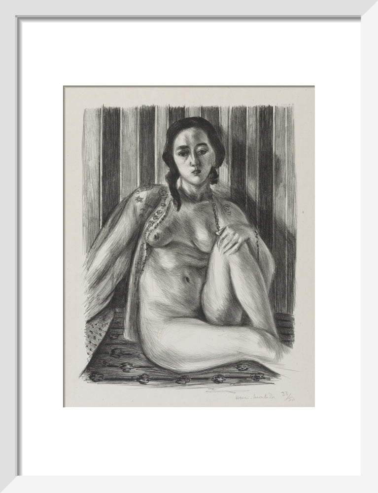 Seated nude woman, with tulle blouse