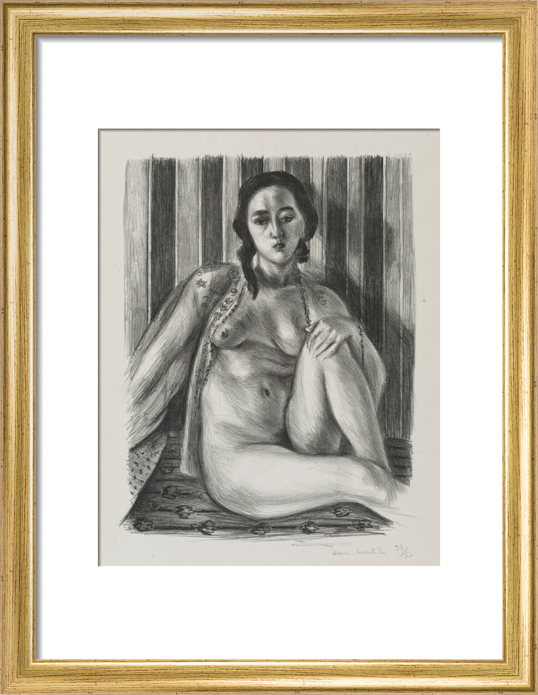 Seated nude woman, with tulle blouse