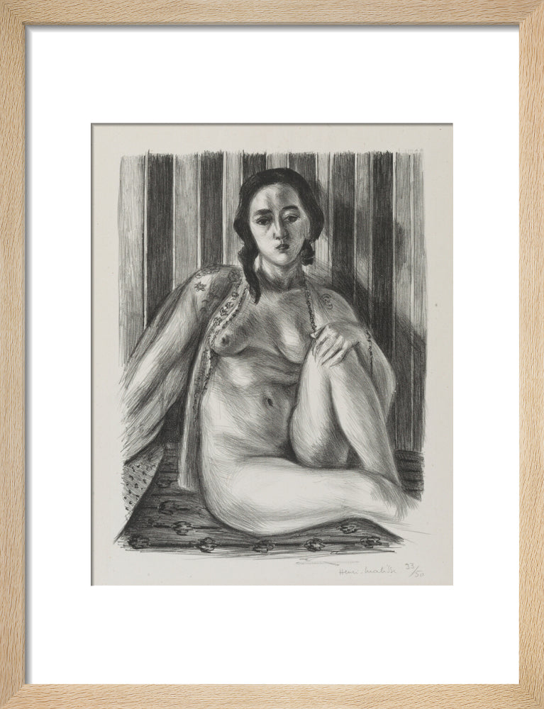 Seated nude woman, with tulle blouse