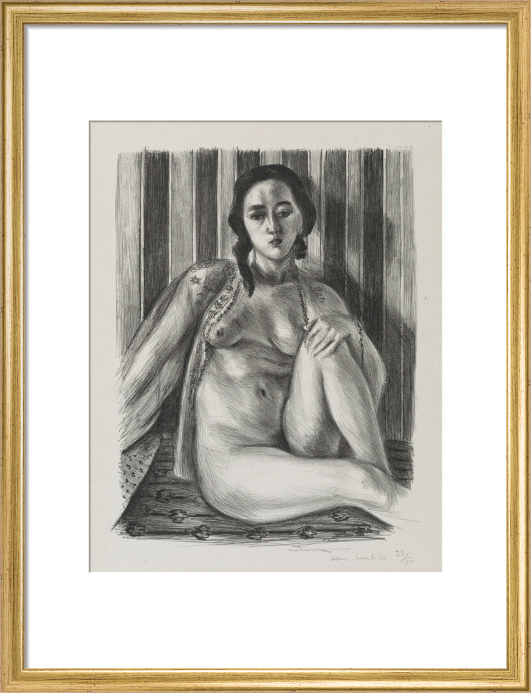 Seated nude woman, with tulle blouse