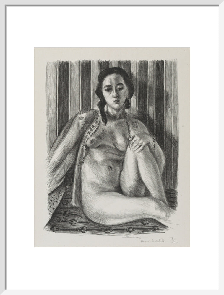 Seated nude woman, with tulle blouse