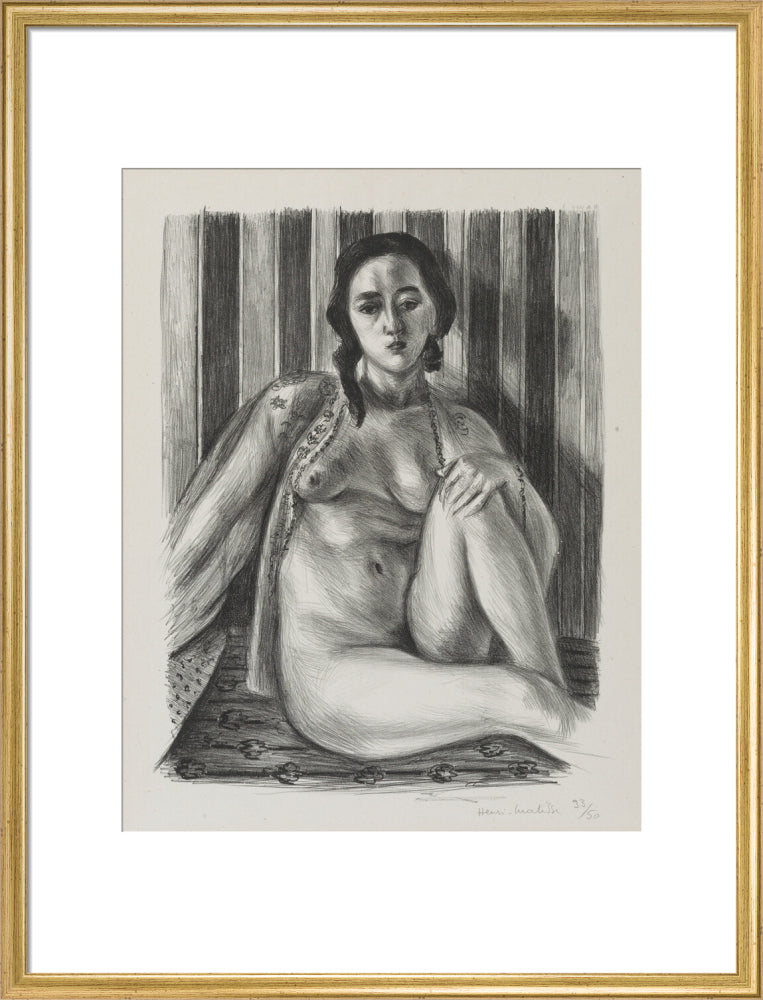 Seated nude woman, with tulle blouse