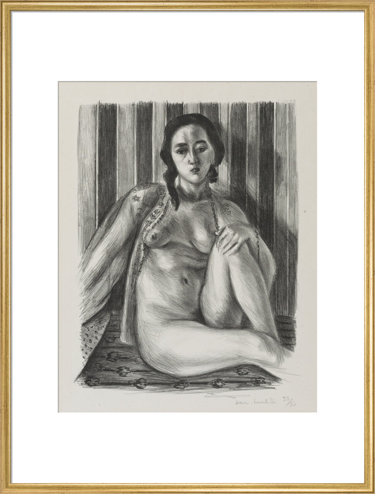 Seated nude woman, with tulle blouse