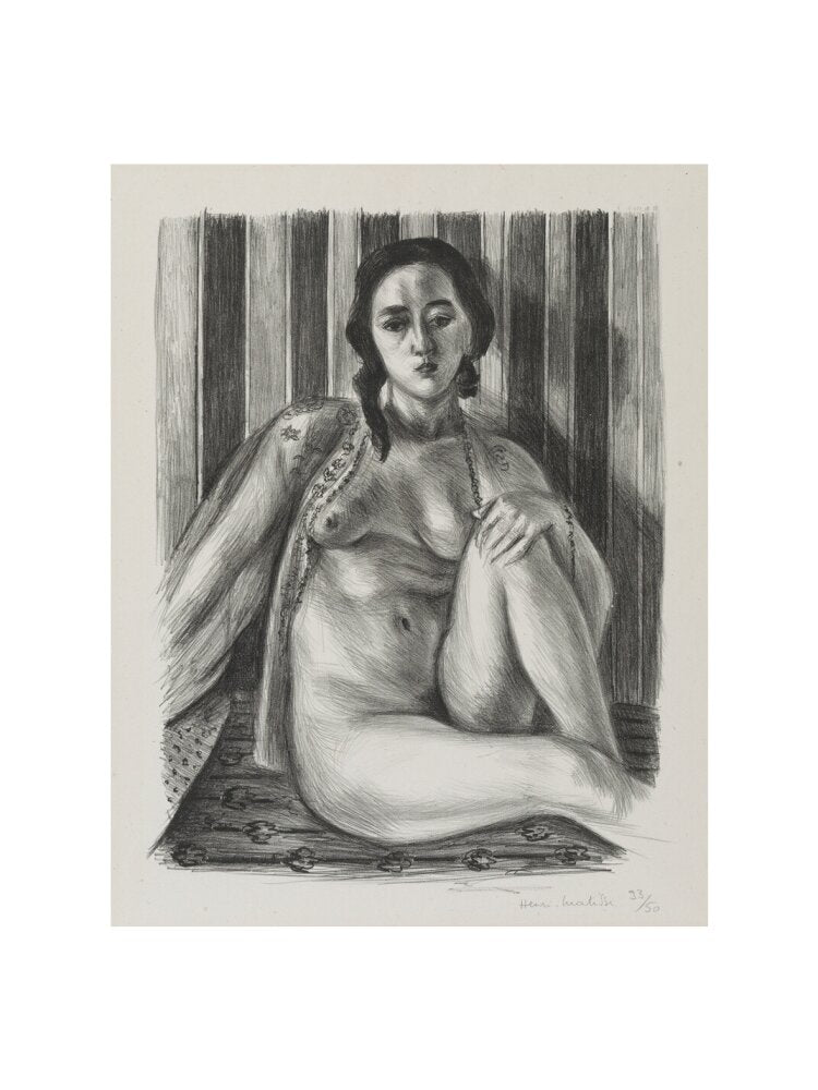 Seated nude woman, with tulle blouse