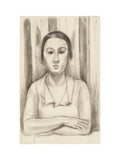 A Woman with her arms on a table