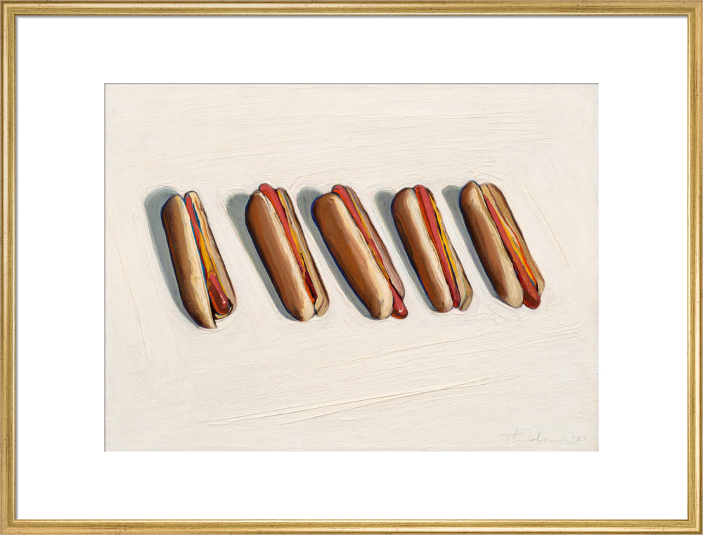 Five Hot Dogs (art print, extra large, gold)