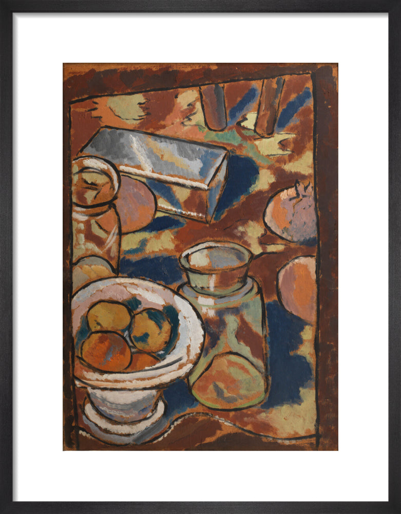 Still Life with Glass Jar and Silver Box (art print, small, black)