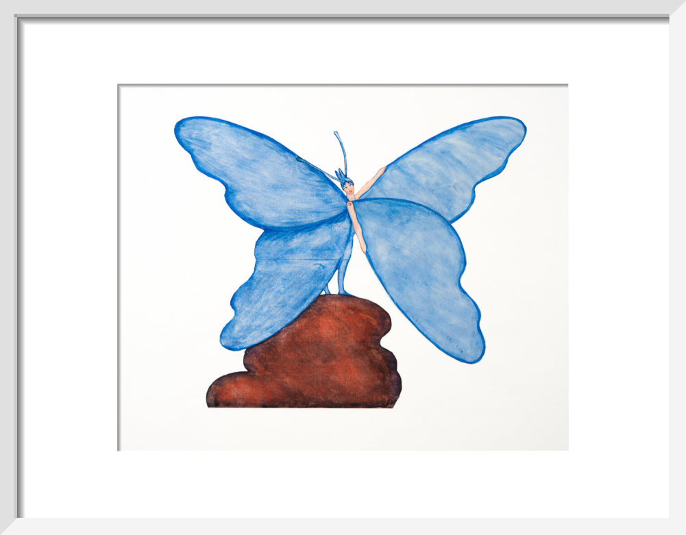 Toy design – Blue Butterfly Dance (art print, small, white)