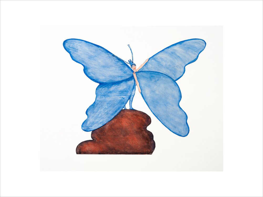 Toy design – Blue Butterfly Dance (art print, extra large, unframed)