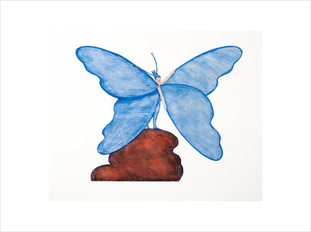 Toy design – Blue Butterfly Dance (art print, medium, unframed)